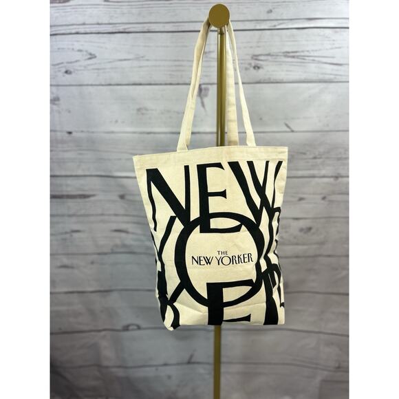 New Yorker Handbags - The New Yorker Magazine Beige Black Cotton Canvas Tote Bag 15” X 15”